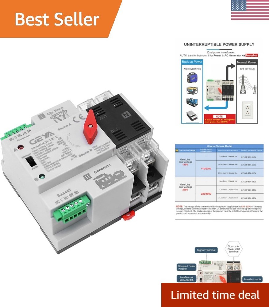 Din Rail Mounted Automatic Transfer Switch Three Phase ATS 2Po 63A 110V Power...