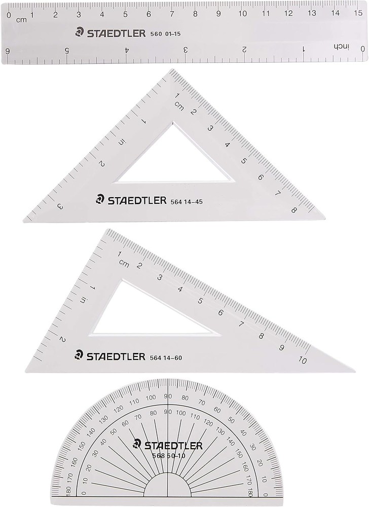 Math Set - 4 pc Geometry Kit for Students School Supplies with Clear Protractor