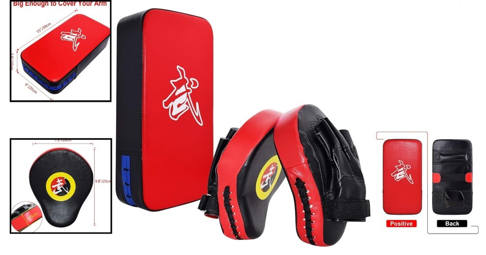 Taekwondo Kick Shield with 2 Punching Mitts - Durable Red Training Set