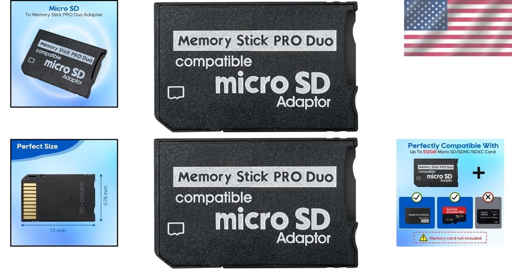 Latest PSP Memory Stick Pro Duo Adapter - 512GB Micro SD Support, 2 Pack