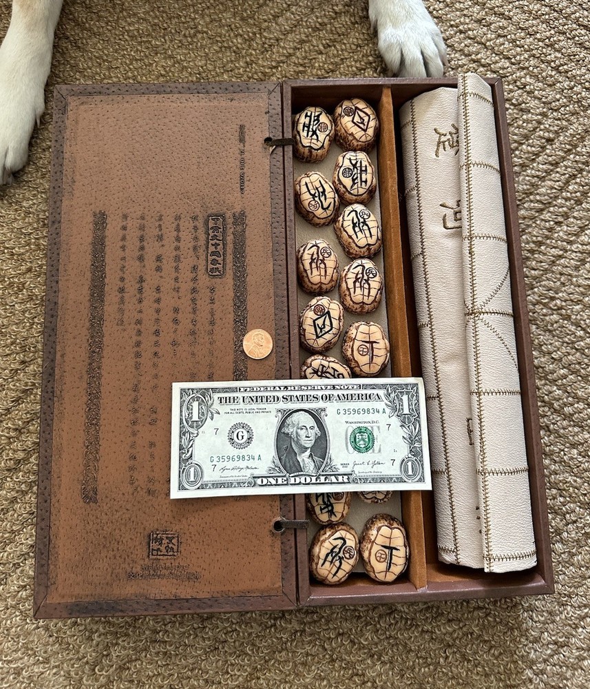 Oracle Bone Script Chinese Chess Set，Faux Bone Pieces & Leather Board 中国象棋