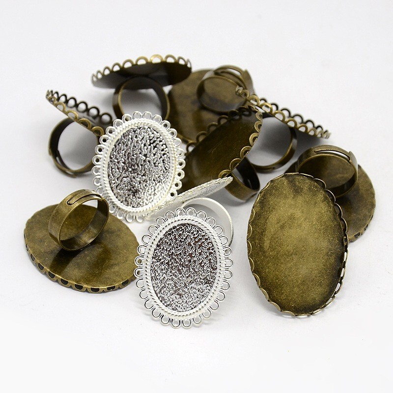 Ring Blanks Settings With Pad Glue On Adjustable Mixed Lot Silver Bronze 5pcs