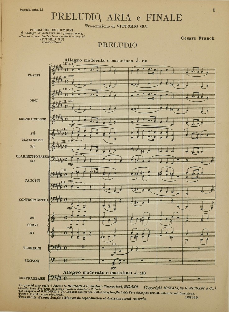 GUI, Vittorio. "Preludio, Aria e Finale" – Inscribed by Gui to MITROPOULOS