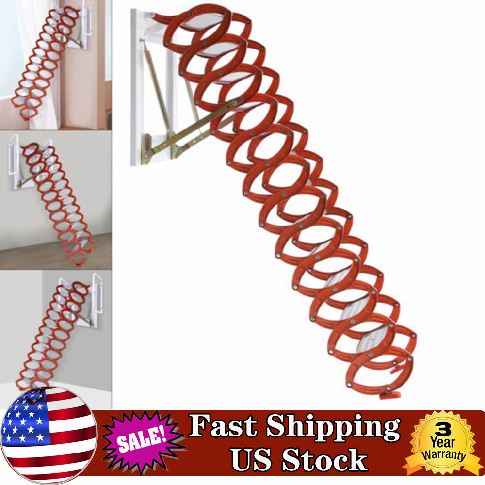 Attic Ladder Pull Down System, 12 Steps Aluminum Magnesium Alloy Attic Stairs