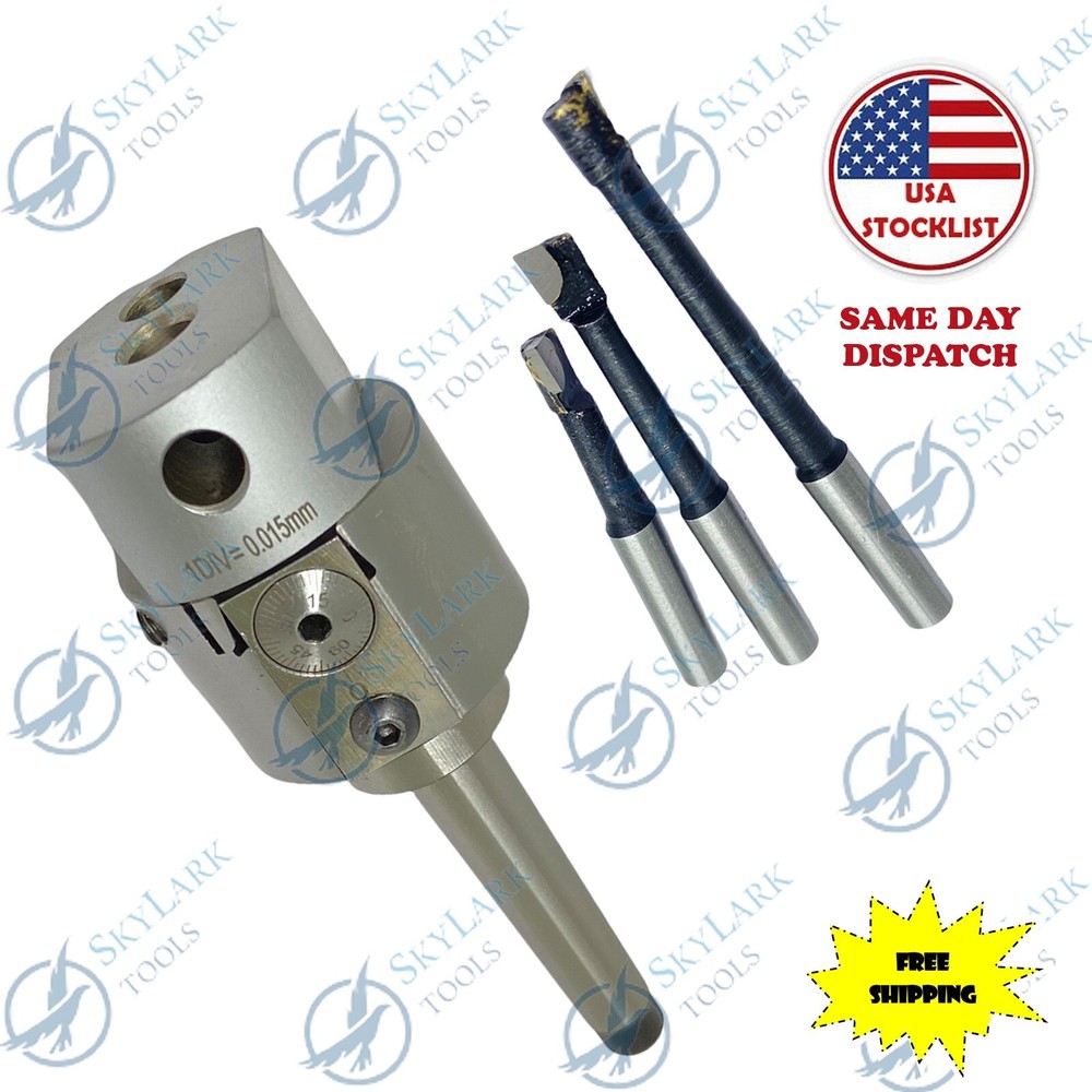 1.5'' ADJUSTABLE BORING HEAD WITH MT1 SHANK & CARBIDE BORING BARS 3PCS
