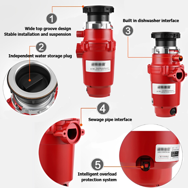 220V 370W Kitchen Food Waste Processor 900ML Disposer Disposal Garbage Crusher