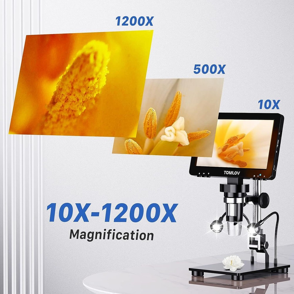 TOMLOV DM9 Pro 7" HDMI LCD Digital Microscope Camera 1200X Coin Microscope 16MP