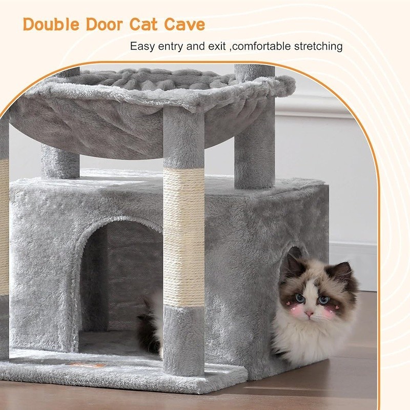 Cat Tree Tower W/ Large Basket Indoor Scratching Post Condo Multi Layer Design