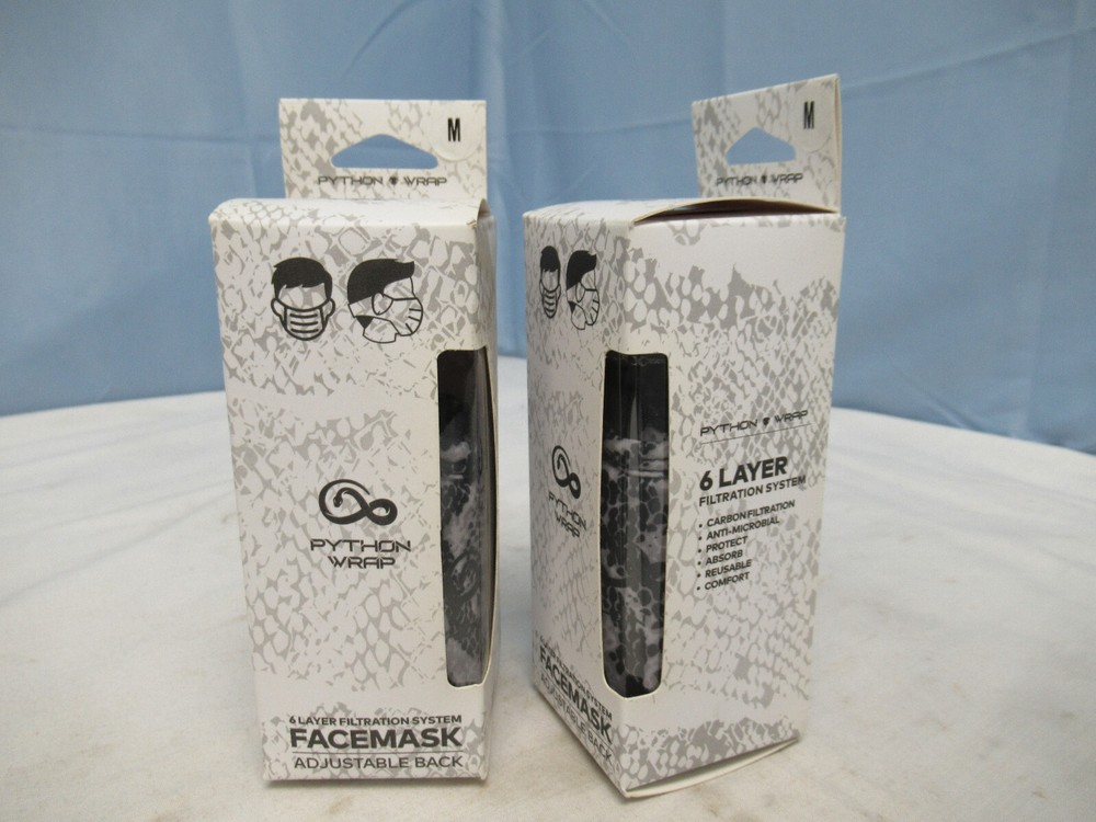 2pk Python Wrap Facemask Medium Adjustable Back 6 Layer Filtration 714195210631