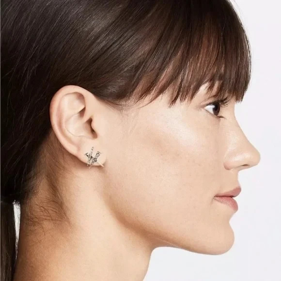 Alexis Bittar Gold & Silver Crystal Encrusted Brutalist Plaid Post Stud Earrings