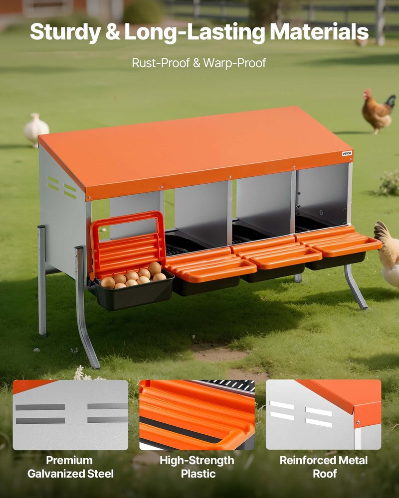 VEVOR Chicken Nesting Boxes Chicken Laying Boxes 4 Compartments for Laying Eggs
