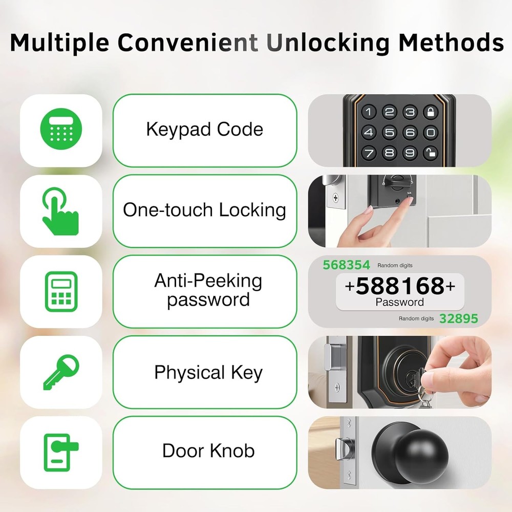 Smart Keyless Entry Door Lock with 2 Knobs,Front Door Lock Handle Set