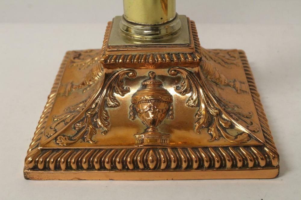 Pr 18th c. Sheffield silver on copper candle holders