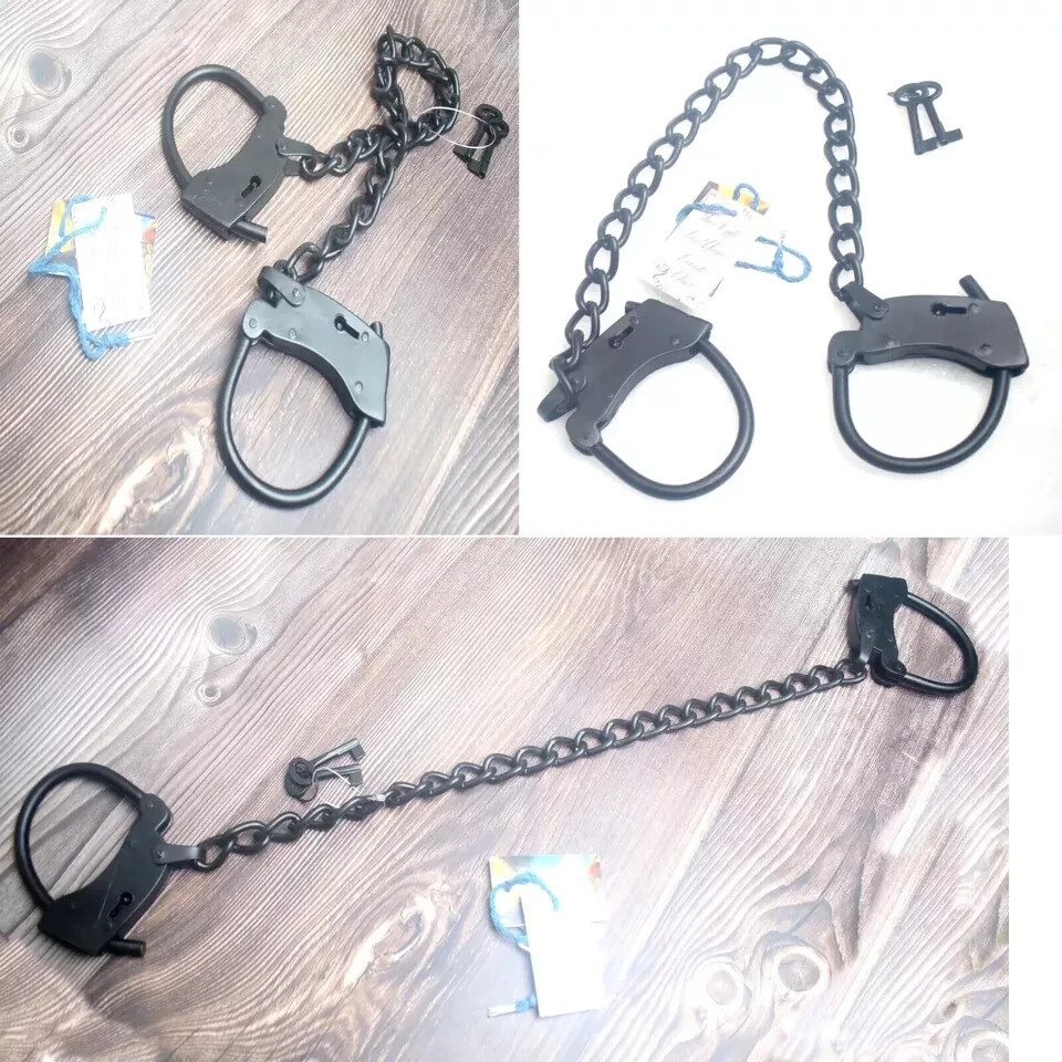 Handcuff 21'' Cast Iron Working Lock with Key Western Style Handcuffs