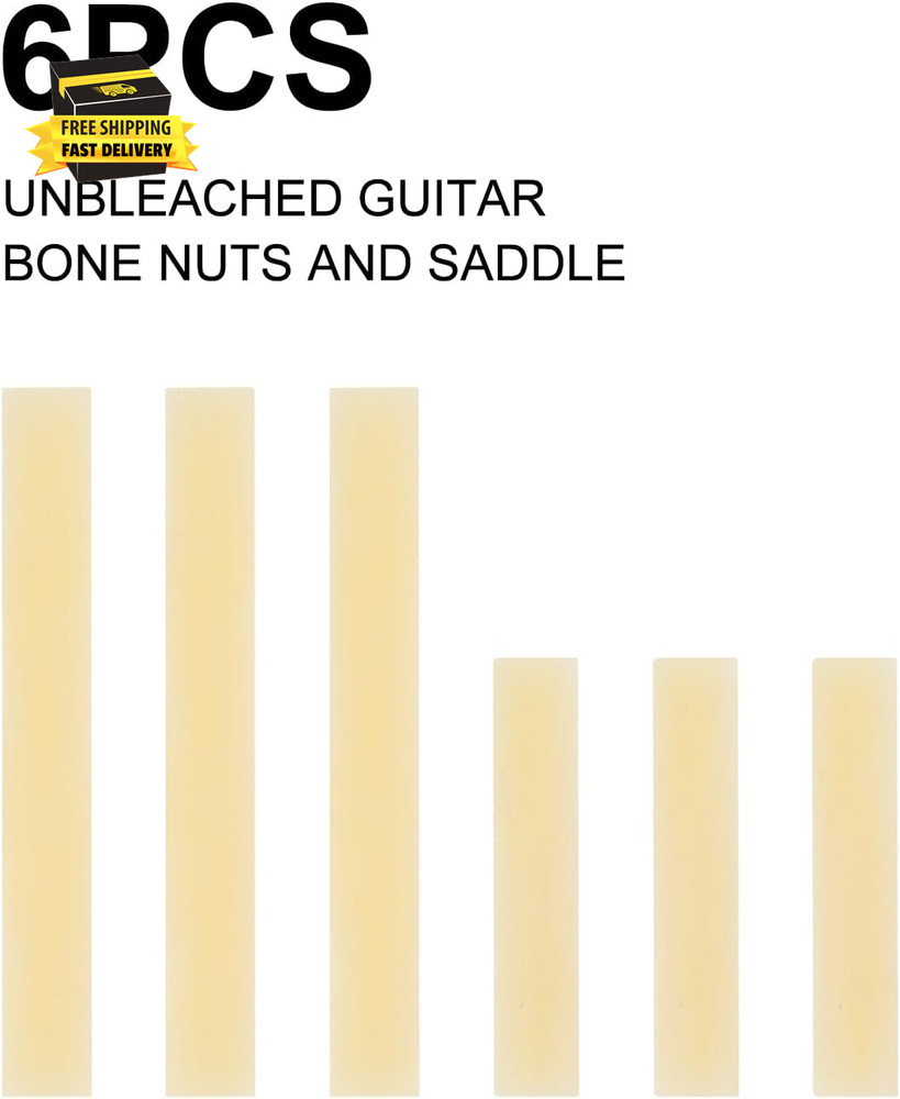 6Pcs Unbleached Guitar Bone Nuts and Saddle, Blank Guitar Bridge Saddle and Nut,