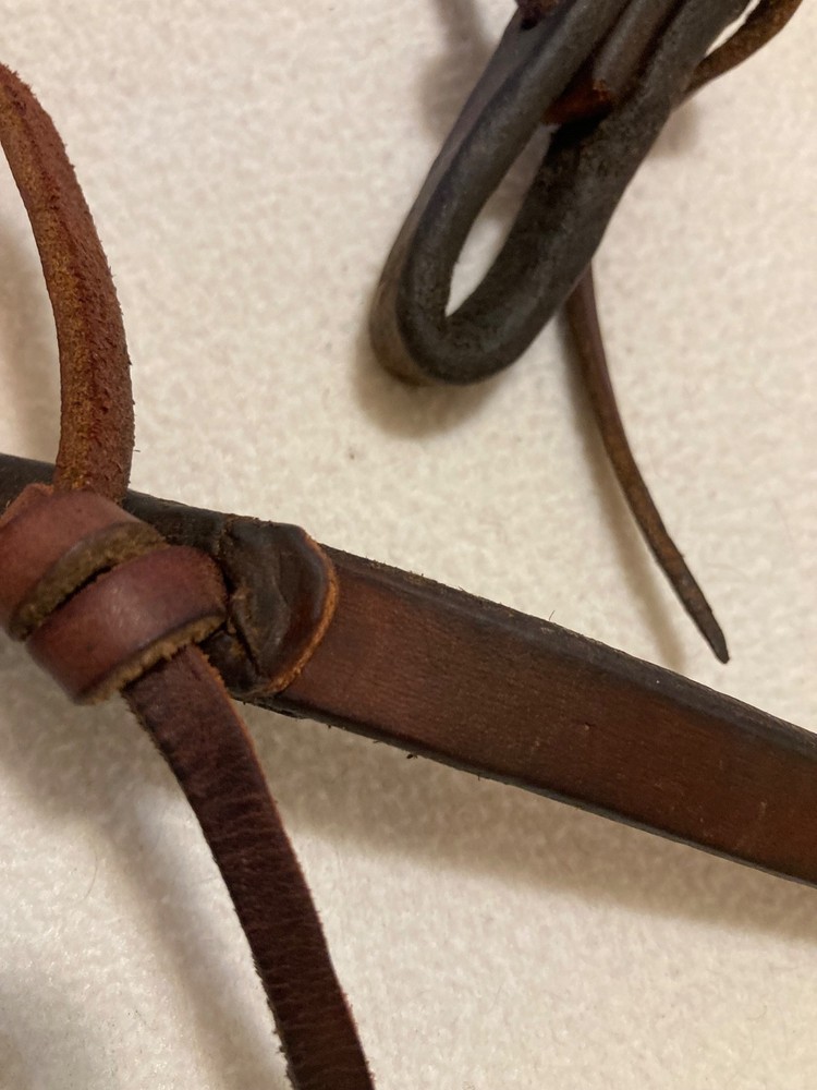 Supple Harness Leather Split Reins with Blue/Black Rawhide and Waterloop Ends