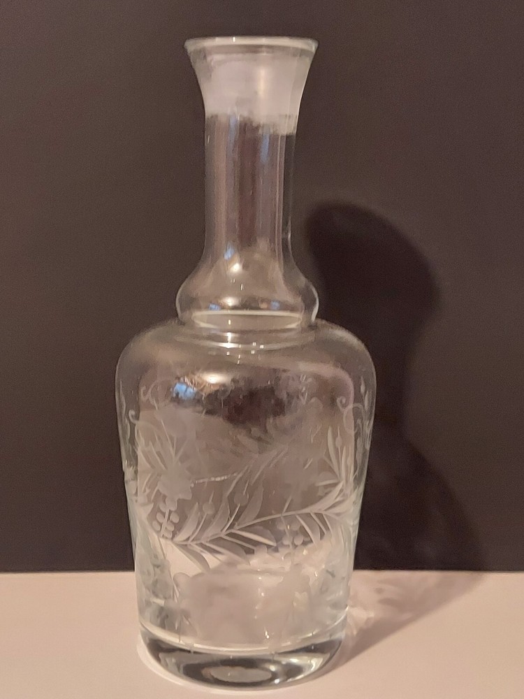 Etched Clear Glass Bottle Marked Murano