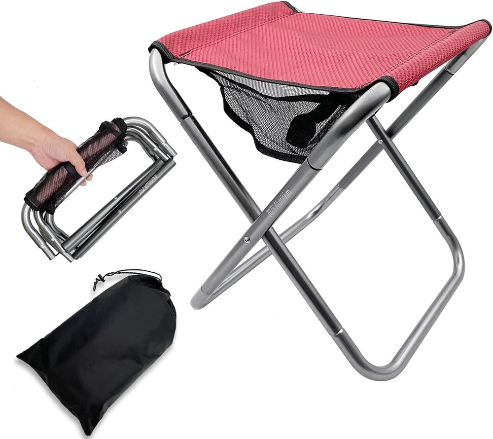 Folding Camping Stool, 16 Inch Tall Portable Stool Large, Red