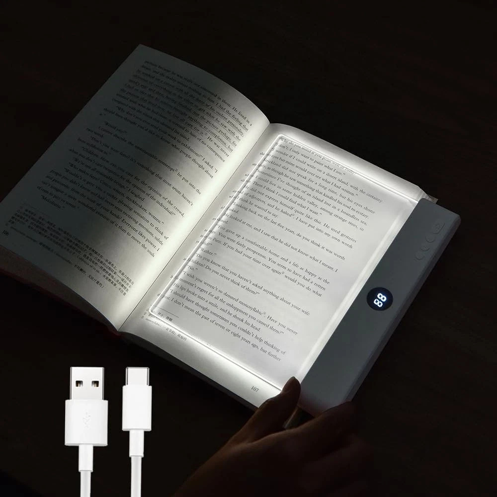 Rechargeable Clear LED Book Light – Flat Panel Reading Light with 3 Color