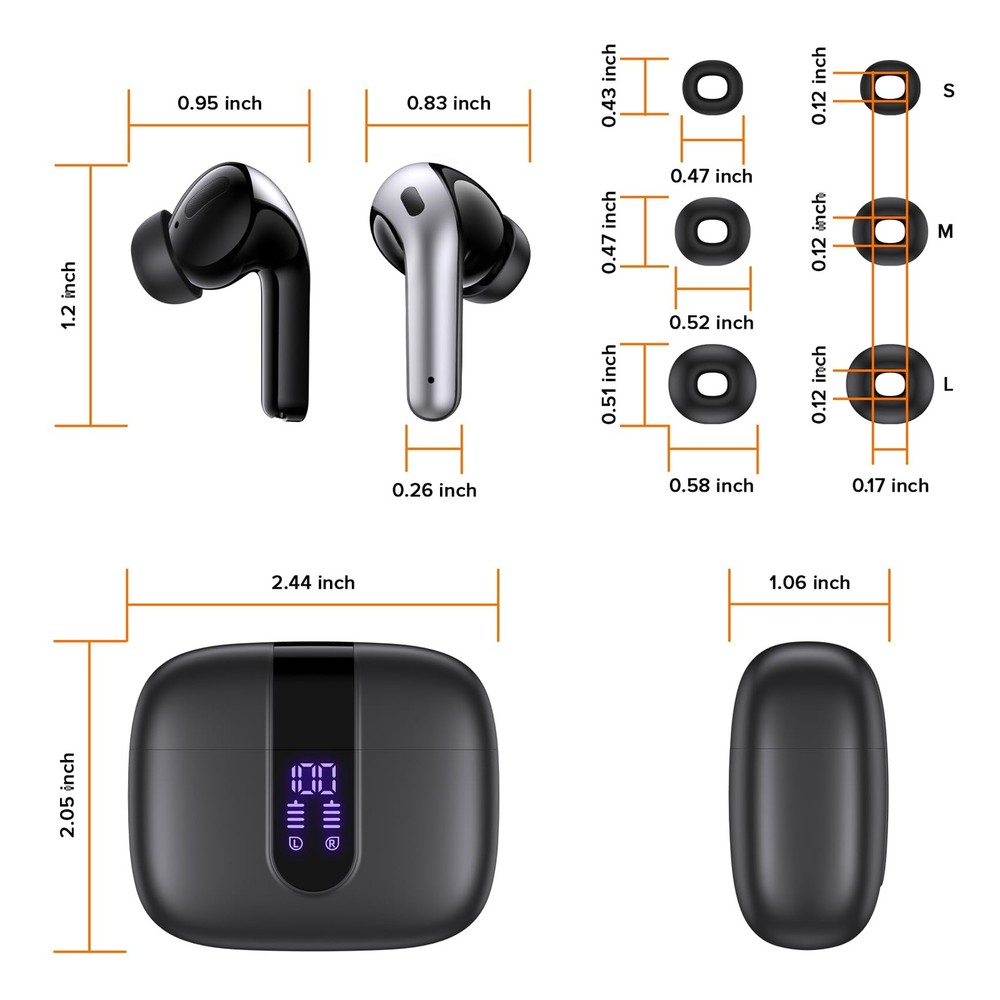 Bluetooth Headphones True Wireless Earbuds 60H Playback LED Power Display Ear...