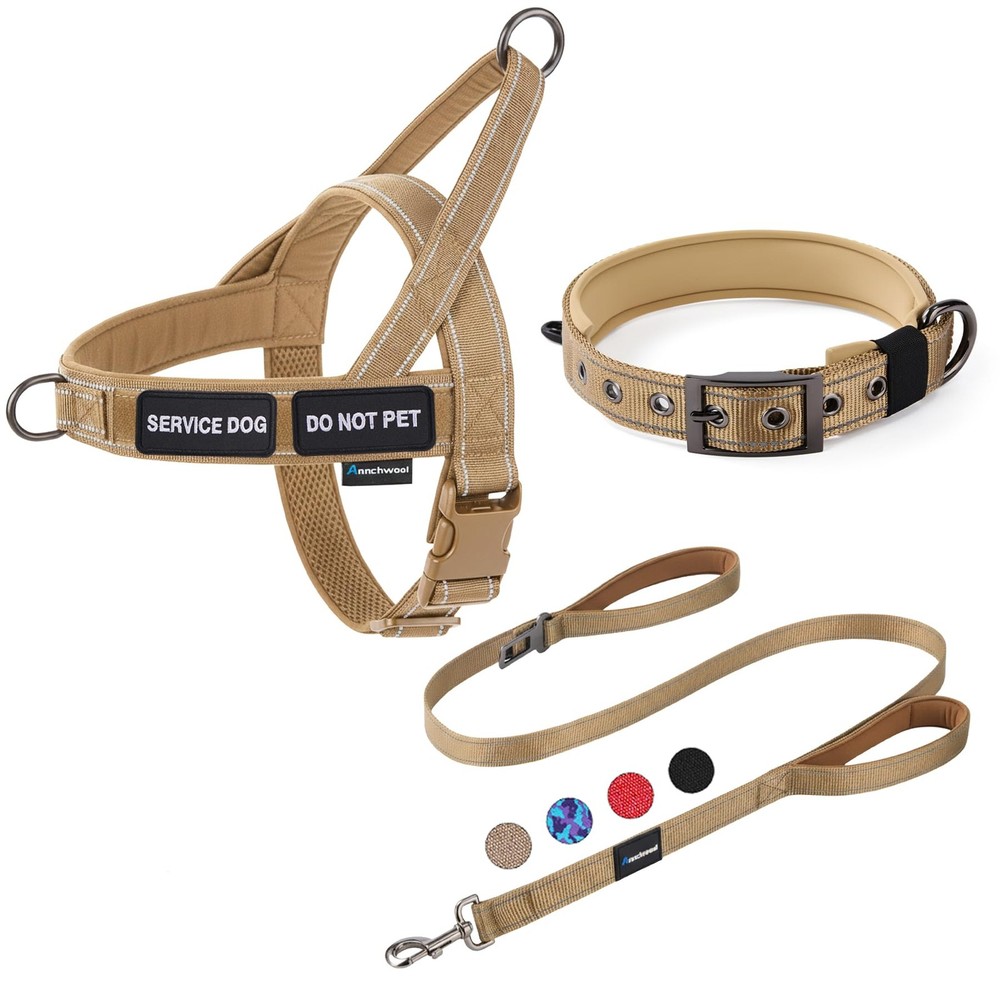No Pull Dog Harness,Heavy Duty Reflective Collar & Leash Set-Leash with Doubl...