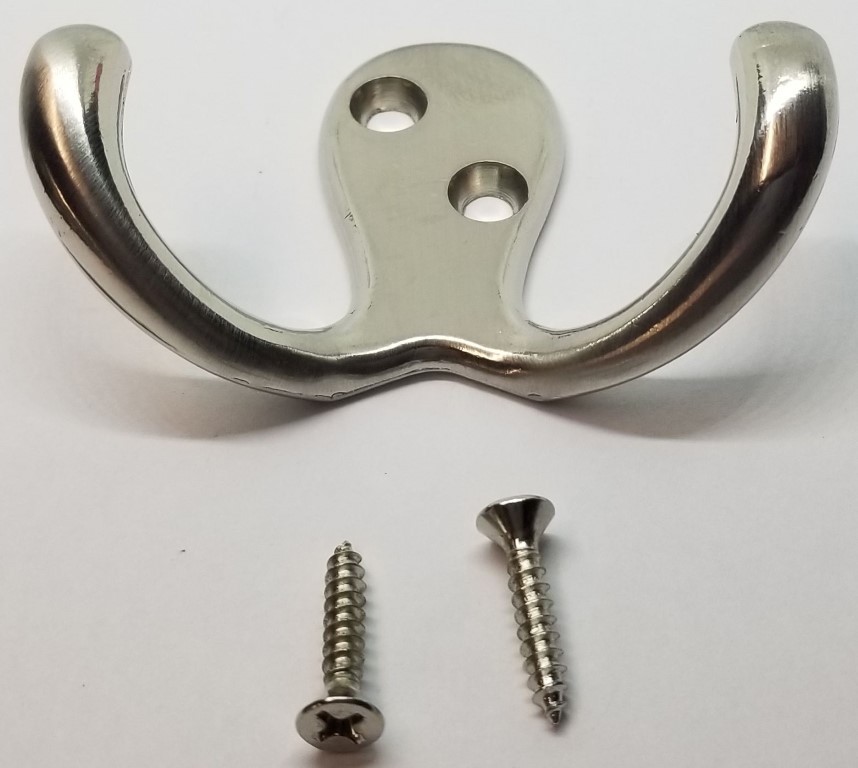 BRUSHED NICKEL Double Hook coat hat jacket wall vintage rustic octopus aluminum