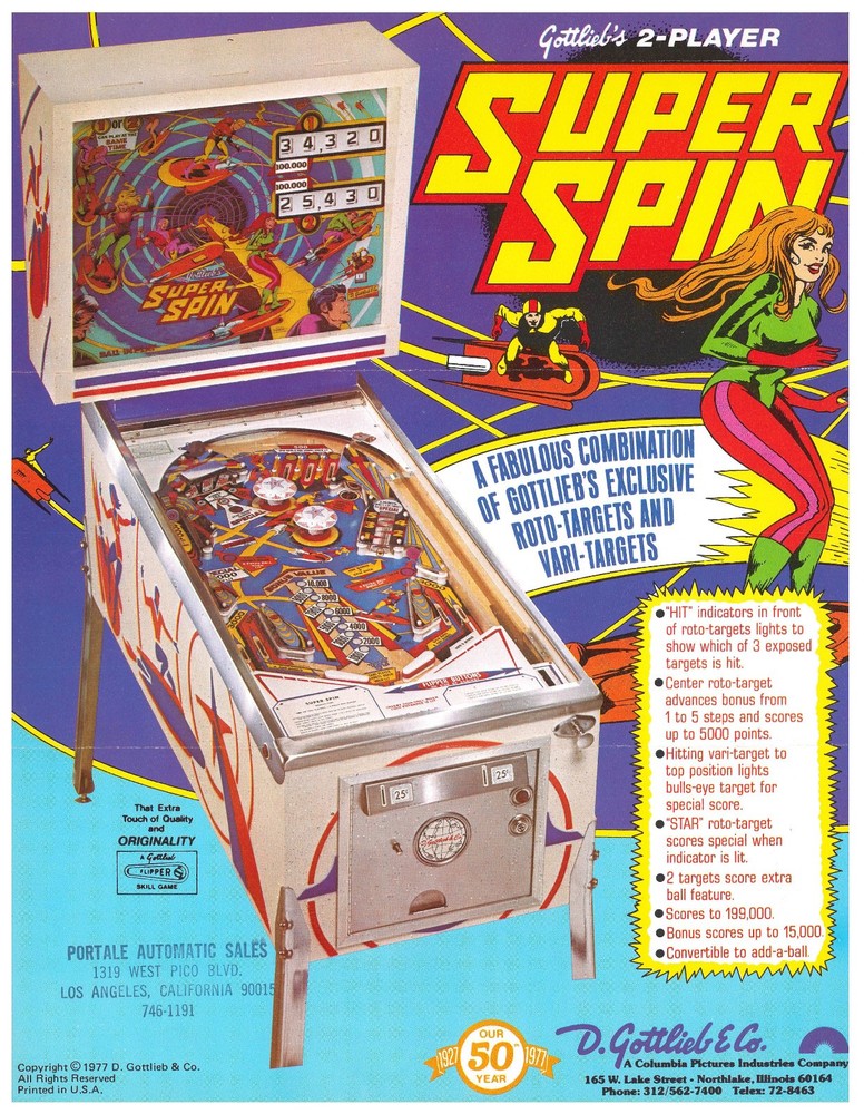 Super Spin Gottlieb Pinball Flyer / Brochure / Ad /