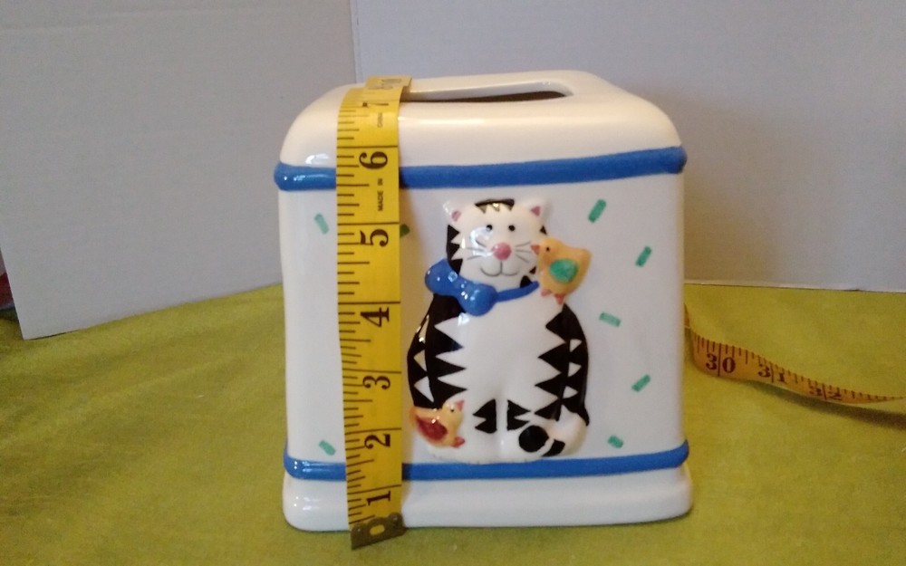 Vintage Kitty Cat With Bird Ceramic Tissue Box Cover CoCo Dowley