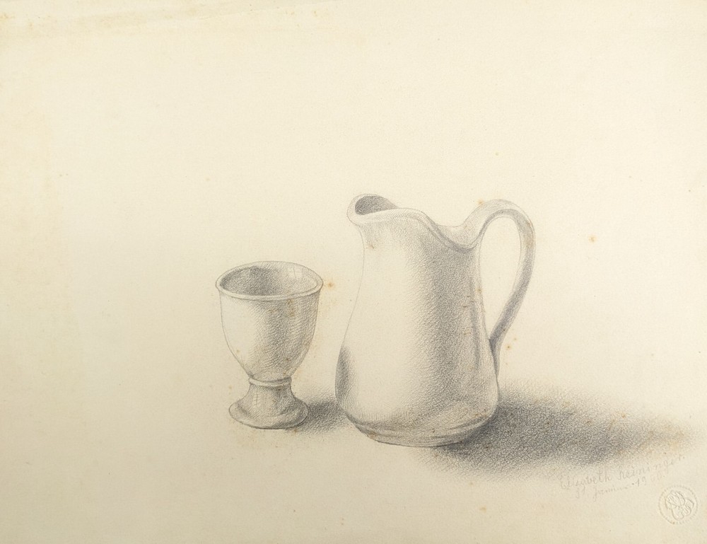 Elisabeth Reininger, Pitcher and Mug, Drawing, Signed, Dated, 1900