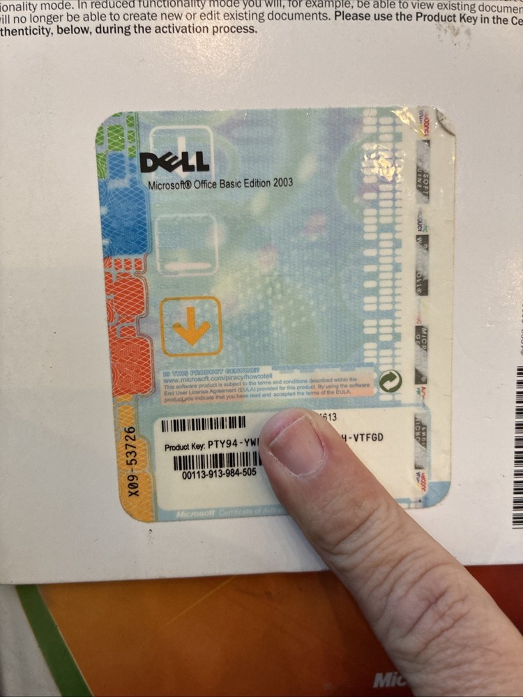 Microsoft Office Basic Edition 2003 CD Disc With Product Key - Dell Genuine