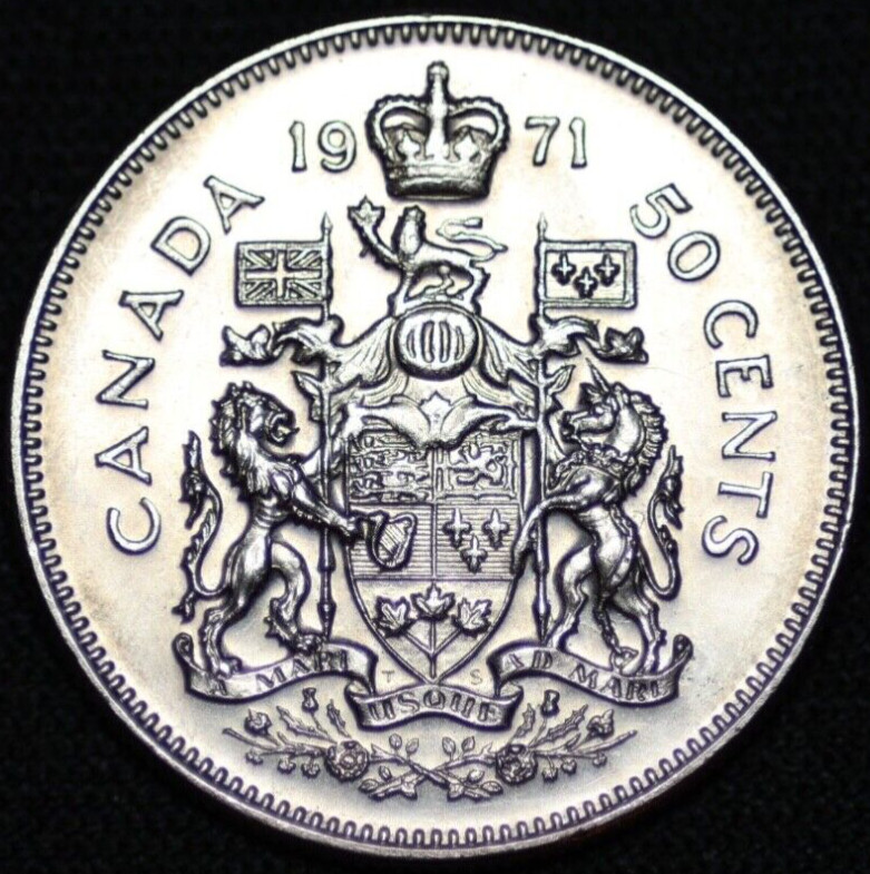 CANADA ~ 1971 ~ 50 Cents ~ AU++ ~ Circulation Strike ~ Foreign ☘️ BLUE - #45 ☘️