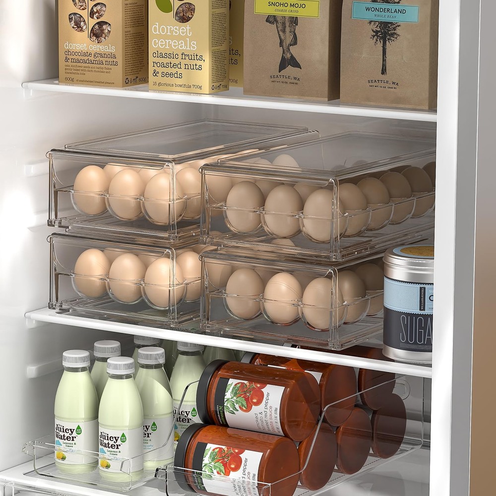 BPA Free Refrigerator Organizer Bins, Stackable Egg 18 Holder, Clear