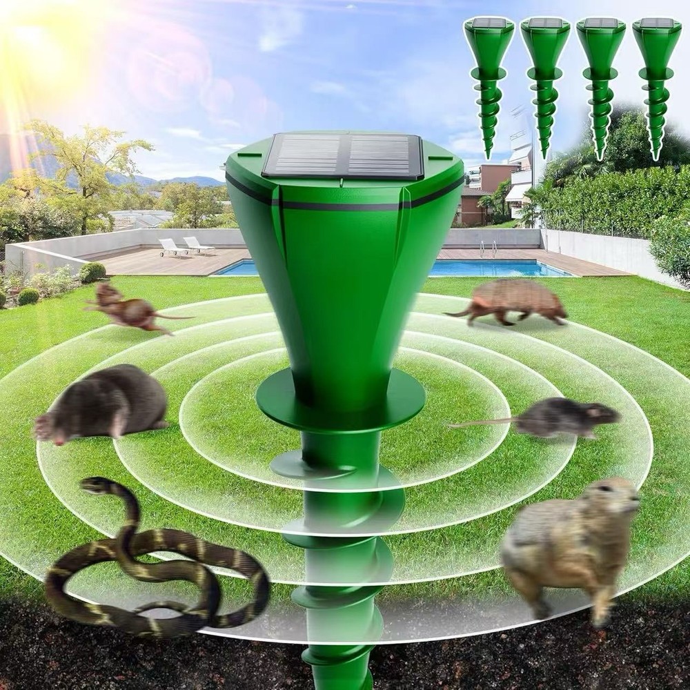 Solar Powered Mole Trap with Screw-Shape Stakes, 4 Pack Mole Repellent for Lawns