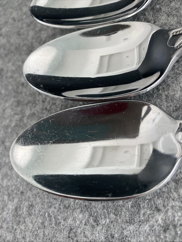 4 Oneida Stainless Countess Glossy Beaded Place Oval Soup Spoons Flatware