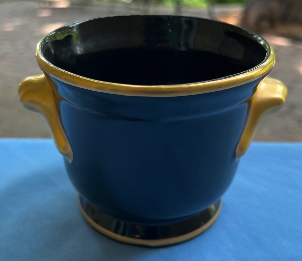 Hand Painted Heavy Gold on Black Cache Pot Planter