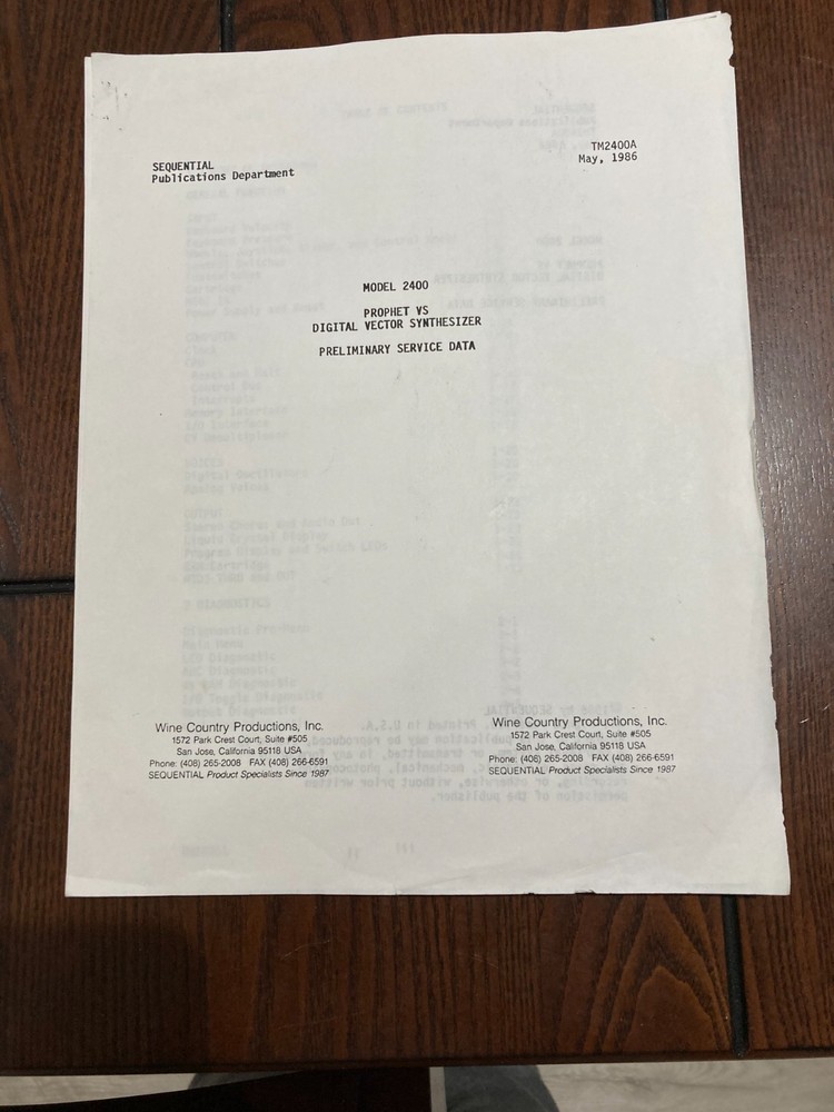 Sequential Prophet VS service manual