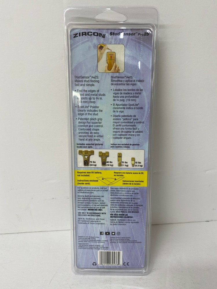 Zircon StudSensor Pro25 Stud Finder & Picture Hanging Kit w/ Assorted Hooks NEW