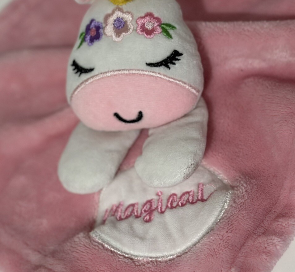 Pink "Magical" Unicorn Lovey Soft Plush, Security Blanket EUC