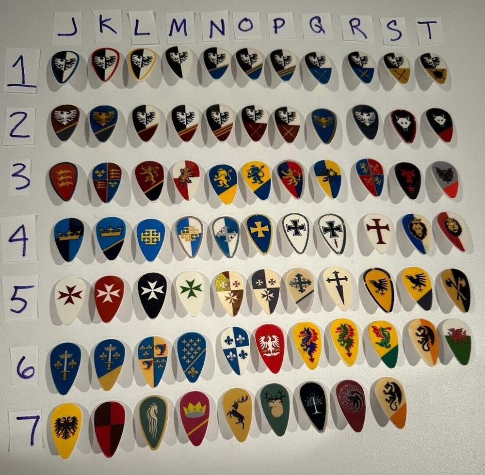 CUSTOM DESIGNED KNIGHT SHIELDS 139 TYPES, REAL LEGO SHIELDS USED!