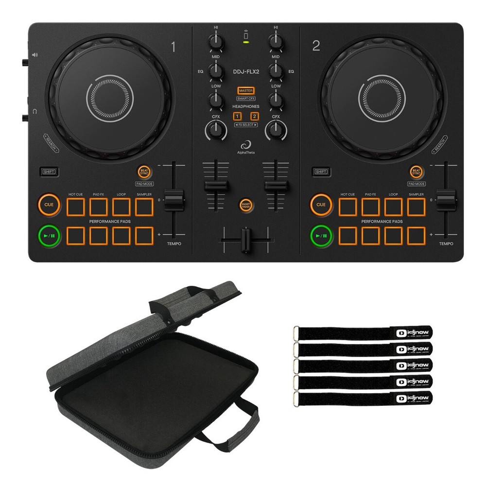 AlphaTheta DDJ-FLX2 Compact 2-Channel Beginner DJ Controller w Case Pack