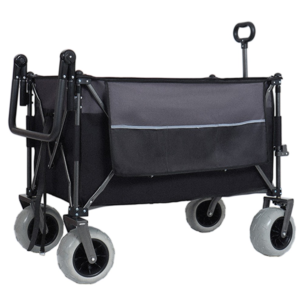 Push-Pull Folding Wagon Cart with Rotating Handle & Large Beach Tires