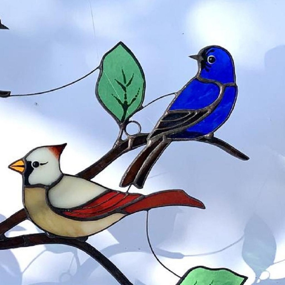 Lovely Acrylic Birds On Branch Window Panel Hanging Decor