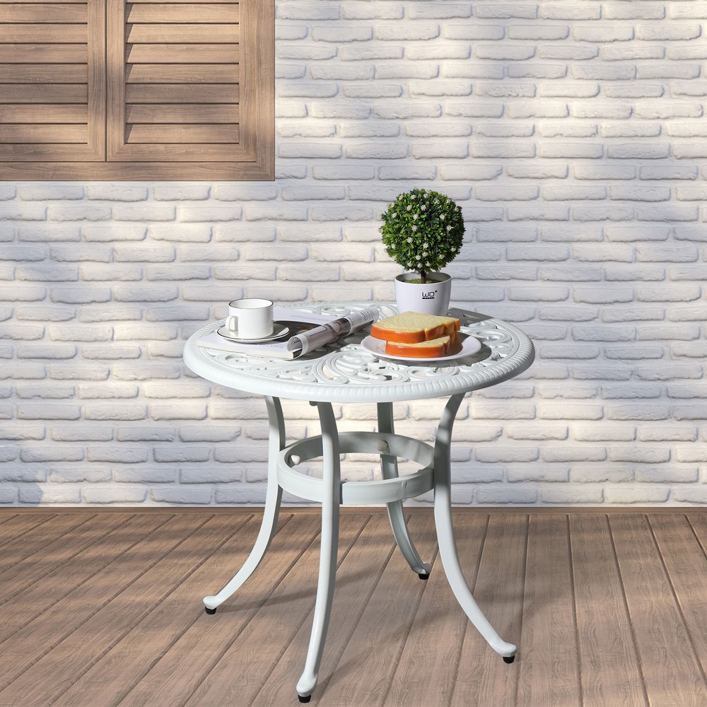 Phoenix Cast Aluminum Round Table, Patio End Table, Side Table