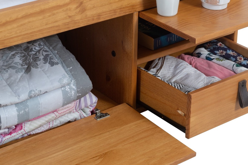 Memomad Bali Bed - Full Size Storage Platform Bed Frame with Drawers (Oak)