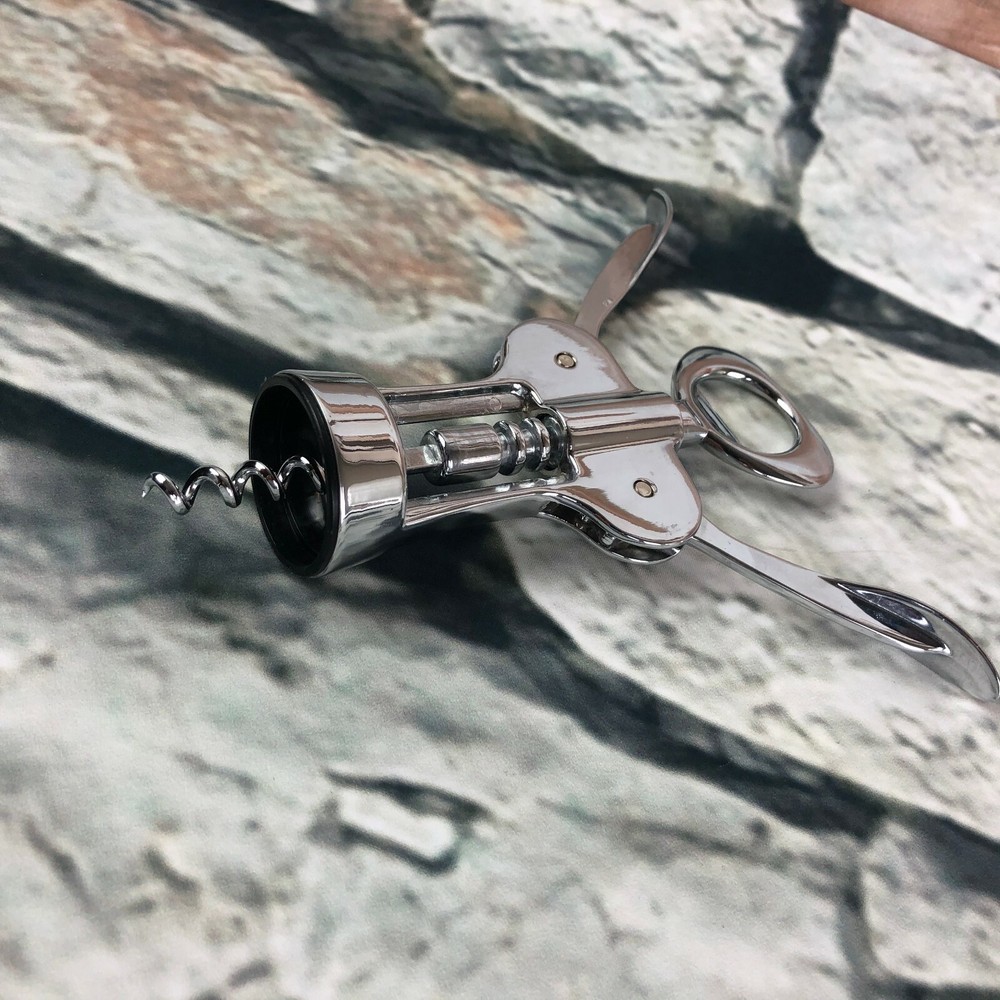 Swing arm silver wine corkscrew opener bar ware winged