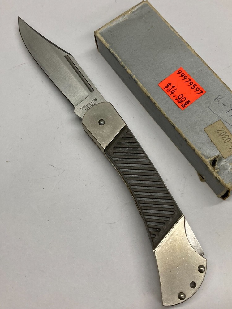 Heavy Duty Lockback Folding Knife w/Plain Blade, Rubber Grip K-7195M