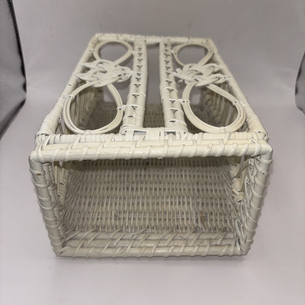 Vintage Tissue Box Holder White Wicker Rectangle Cottage Granny Boho Retro