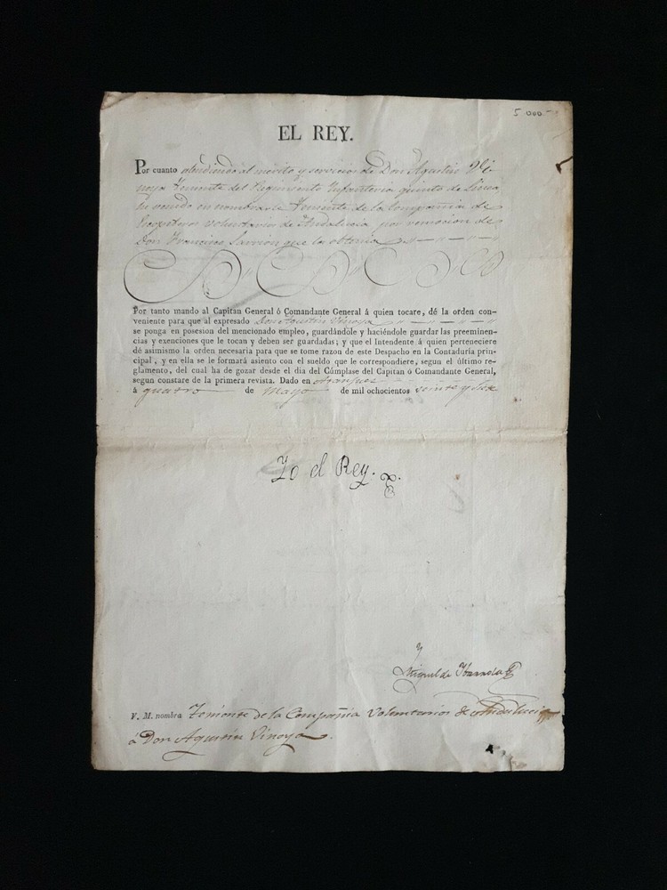 Spain King Ferdinand VII Signed Royal Spanish Navy Manuscript Document Royalty