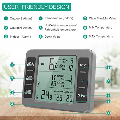 Refrigerator Thermometer, (New Version) Wireless Digital Freezer Thermometer,...