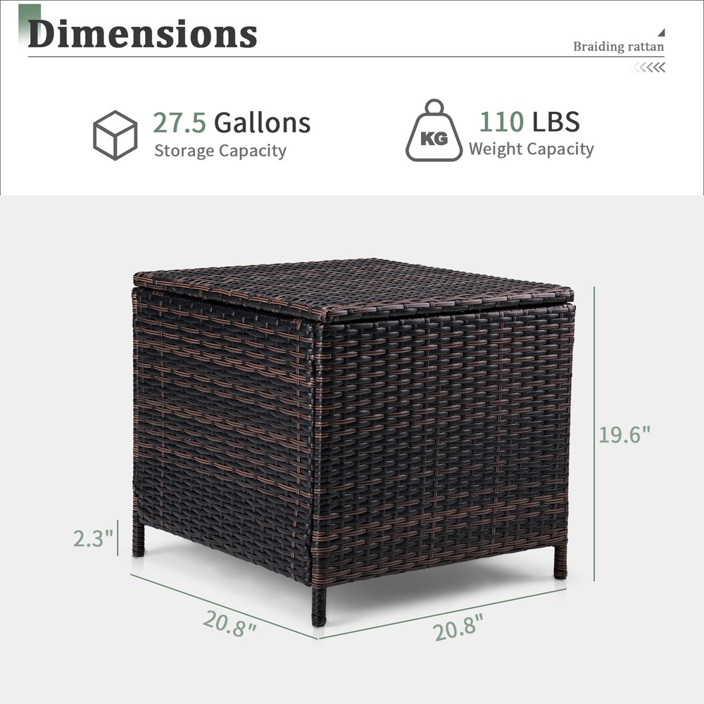 PE Wicker Side Table with Storage,Patio Rattan End Table Square Container